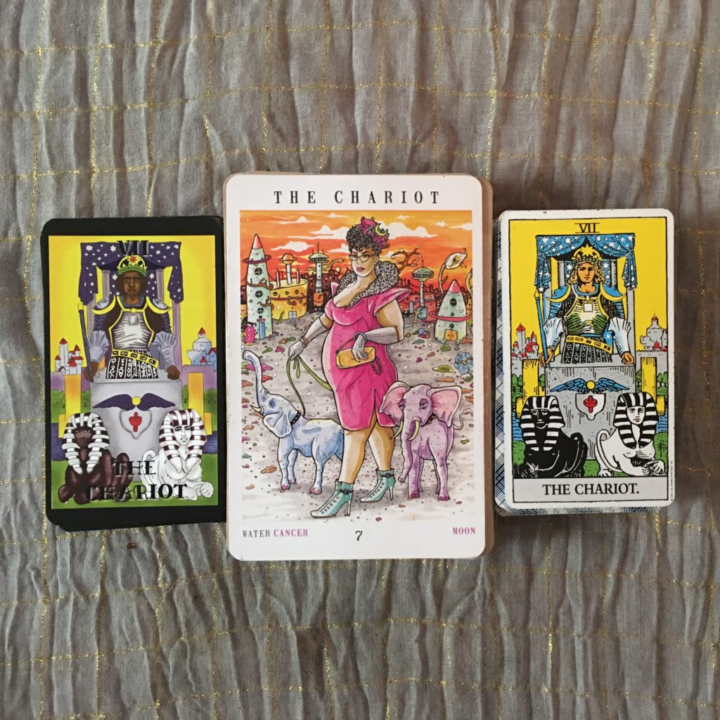 3 versions of the chariot tarot card